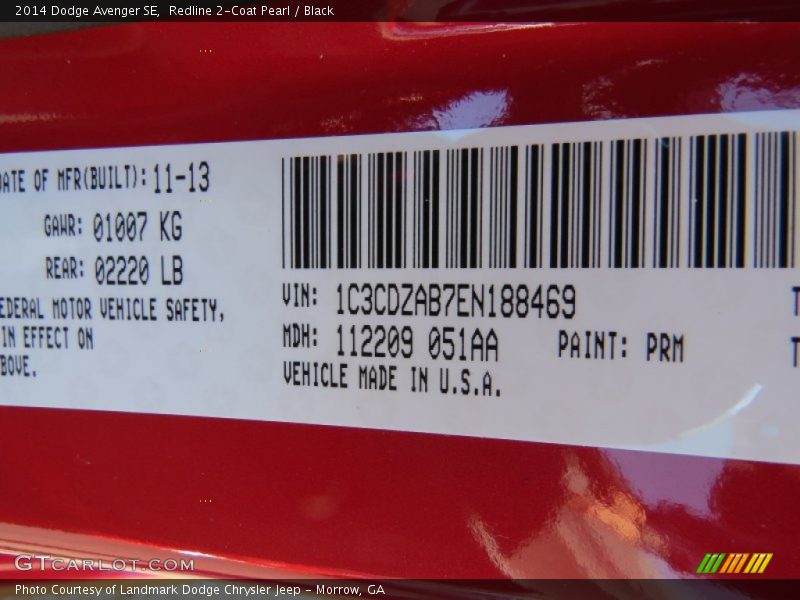 Redline 2-Coat Pearl / Black 2014 Dodge Avenger SE