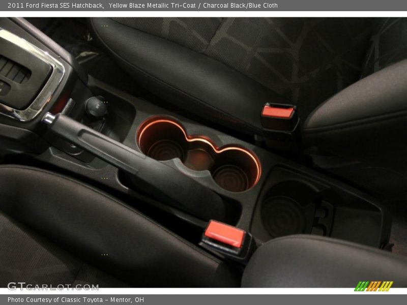 Yellow Blaze Metallic Tri-Coat / Charcoal Black/Blue Cloth 2011 Ford Fiesta SES Hatchback