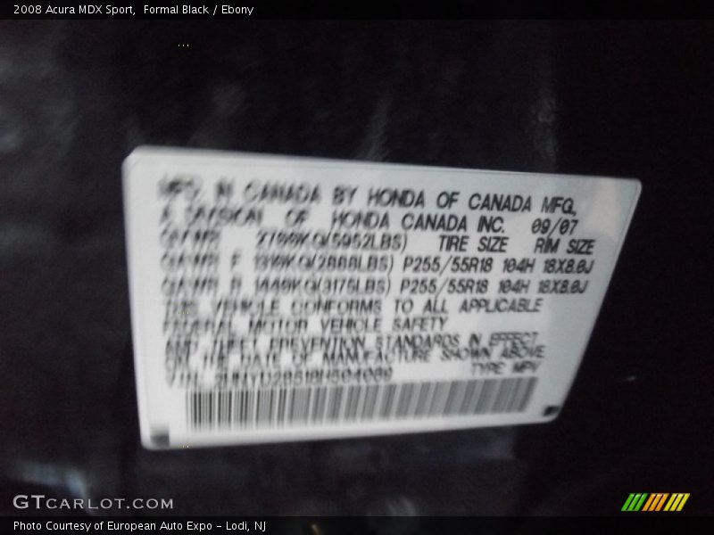 Formal Black / Ebony 2008 Acura MDX Sport