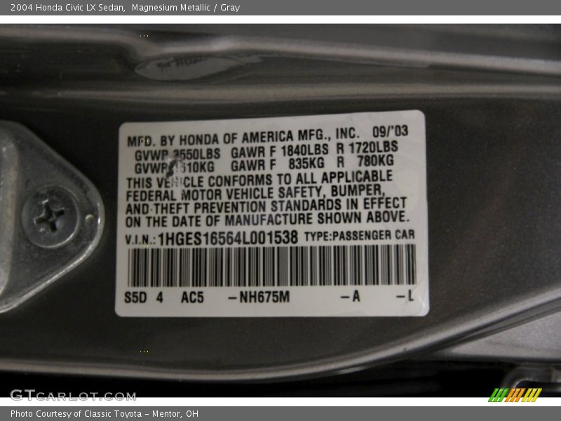 Magnesium Metallic / Gray 2004 Honda Civic LX Sedan