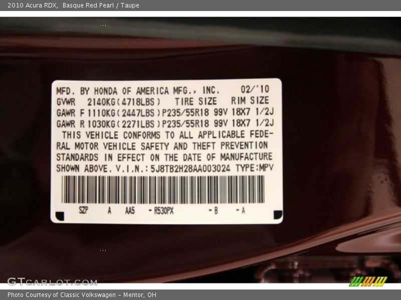 Basque Red Pearl / Taupe 2010 Acura RDX