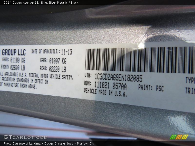 Billet Silver Metallic / Black 2014 Dodge Avenger SE