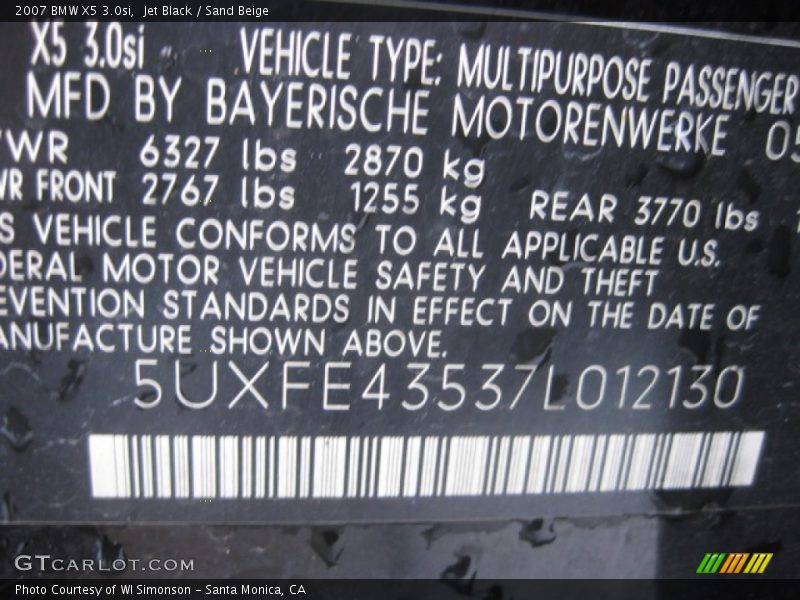 Jet Black / Sand Beige 2007 BMW X5 3.0si