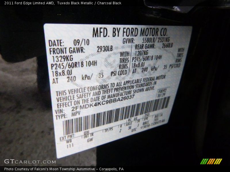 Tuxedo Black Metallic / Charcoal Black 2011 Ford Edge Limited AWD