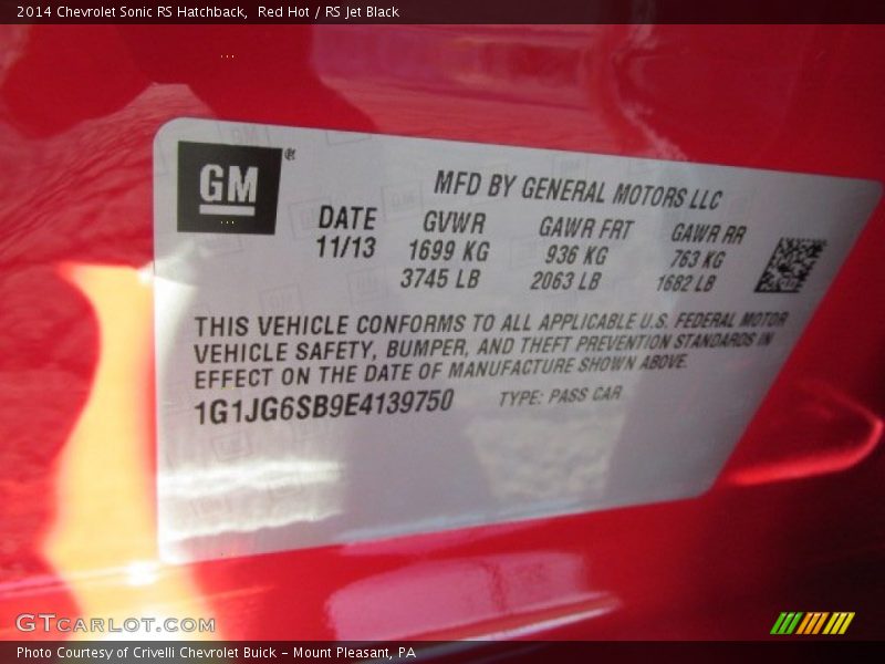 Red Hot / RS Jet Black 2014 Chevrolet Sonic RS Hatchback