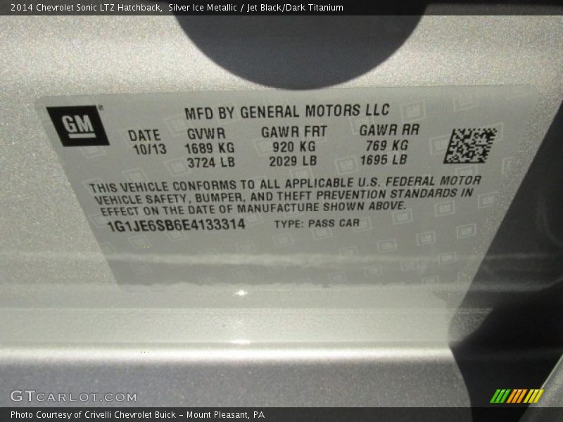 Silver Ice Metallic / Jet Black/Dark Titanium 2014 Chevrolet Sonic LTZ Hatchback