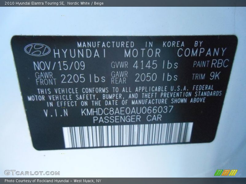 Nordic White / Beige 2010 Hyundai Elantra Touring SE