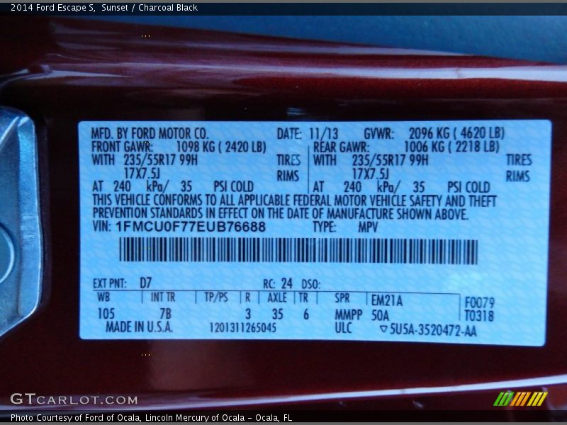 Sunset / Charcoal Black 2014 Ford Escape S