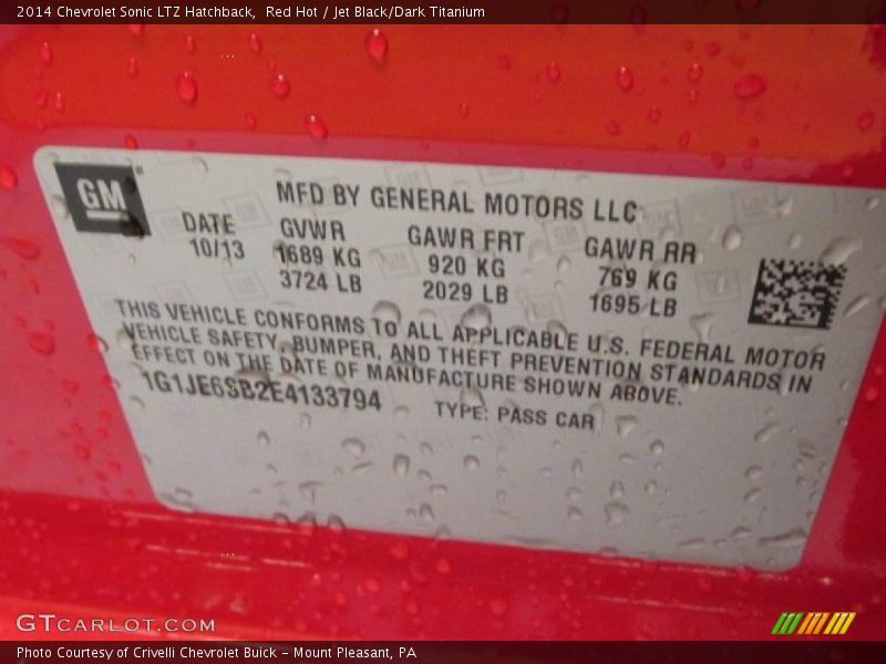 Red Hot / Jet Black/Dark Titanium 2014 Chevrolet Sonic LTZ Hatchback