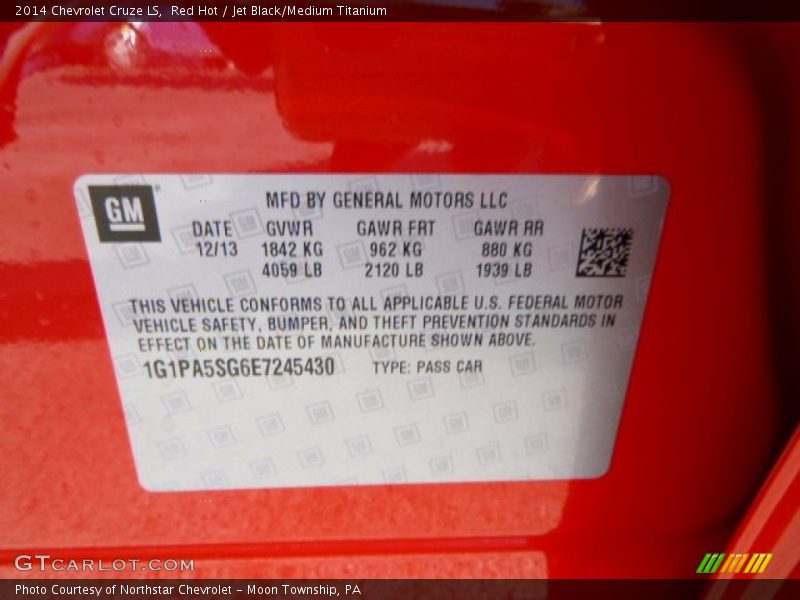 Red Hot / Jet Black/Medium Titanium 2014 Chevrolet Cruze LS