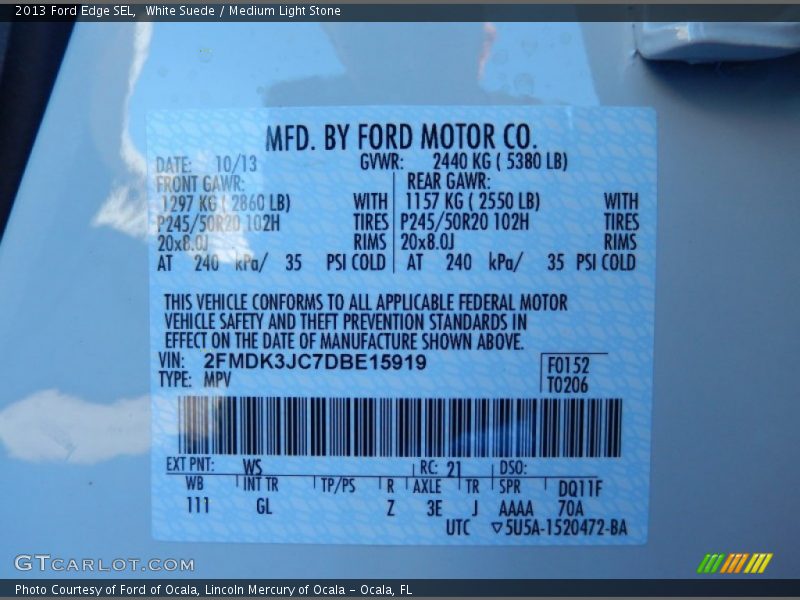 White Suede / Medium Light Stone 2013 Ford Edge SEL