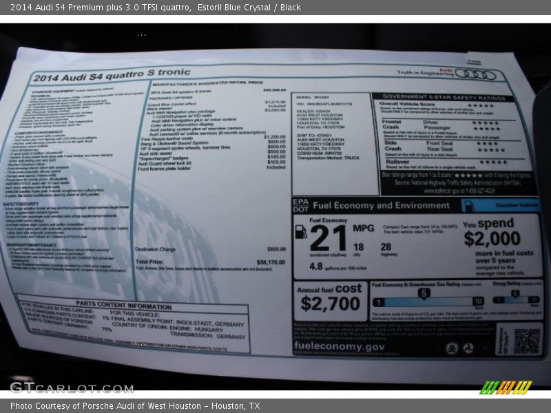 Estoril Blue Crystal / Black 2014 Audi S4 Premium plus 3.0 TFSI quattro