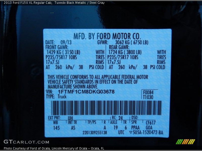 Tuxedo Black Metallic / Steel Gray 2013 Ford F150 XL Regular Cab