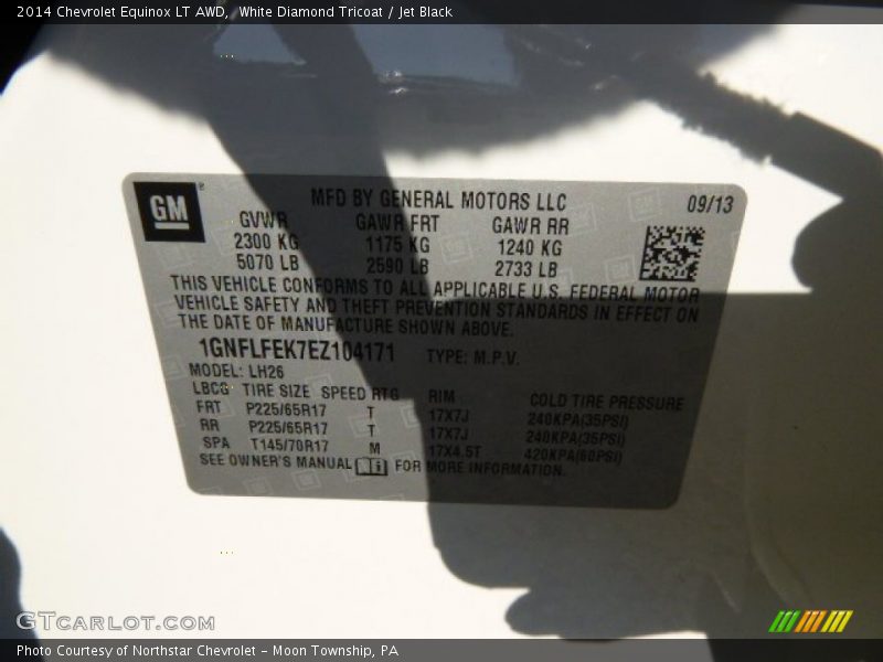 White Diamond Tricoat / Jet Black 2014 Chevrolet Equinox LT AWD