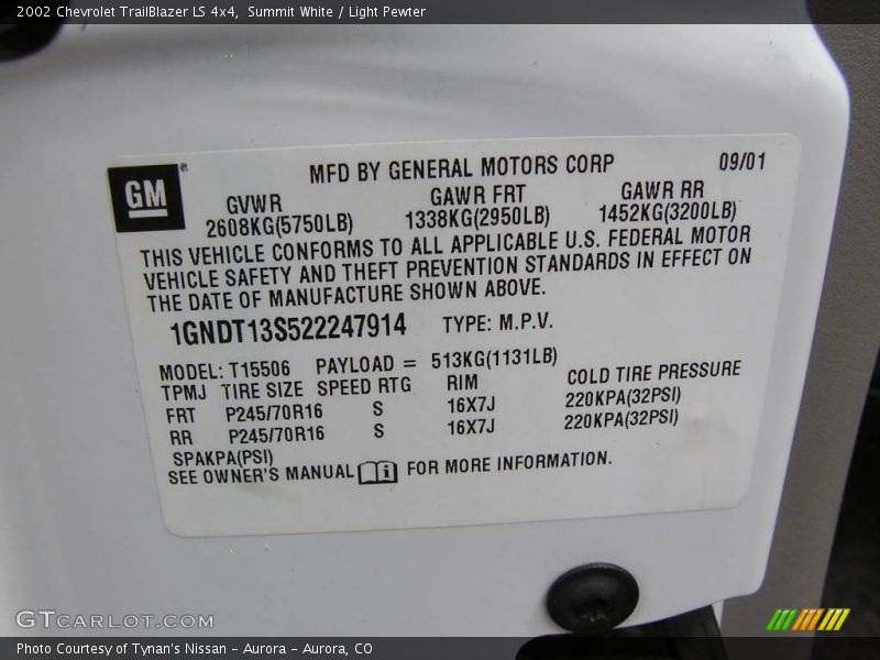 Summit White / Light Pewter 2002 Chevrolet TrailBlazer LS 4x4
