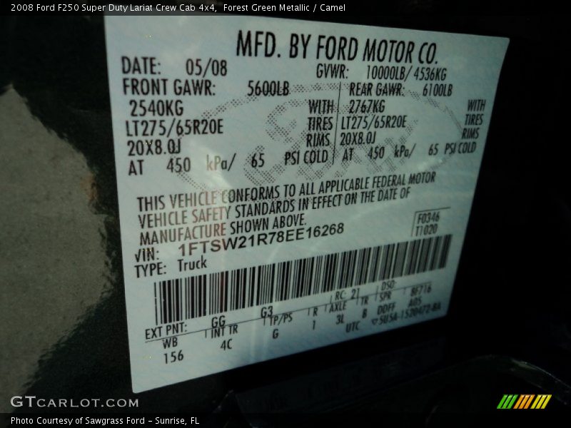 Forest Green Metallic / Camel 2008 Ford F250 Super Duty Lariat Crew Cab 4x4