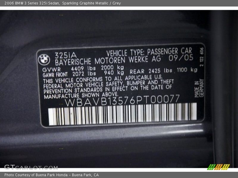 Sparkling Graphite Metallic / Grey 2006 BMW 3 Series 325i Sedan