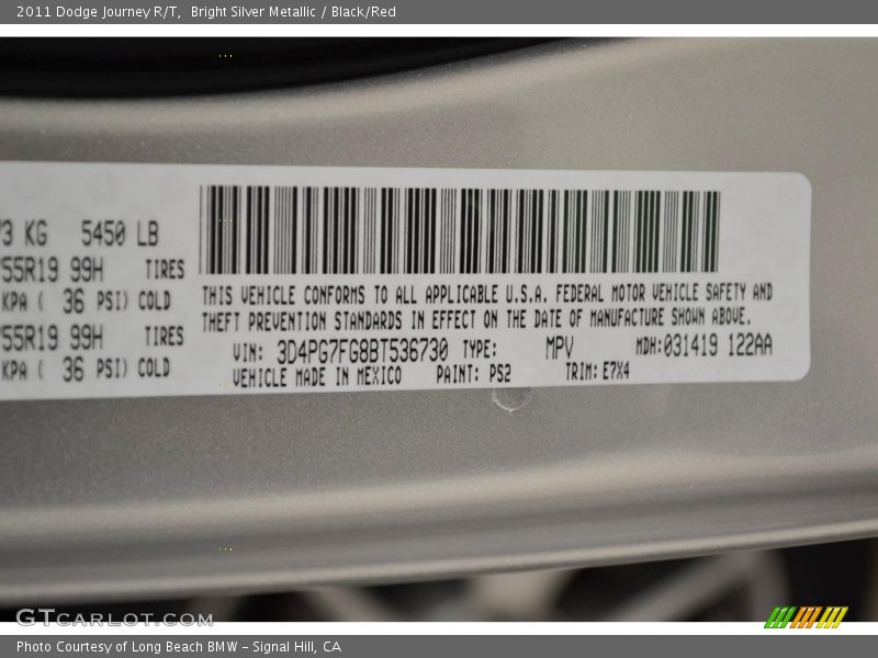 2011 Journey R/T Bright Silver Metallic Color Code PS2