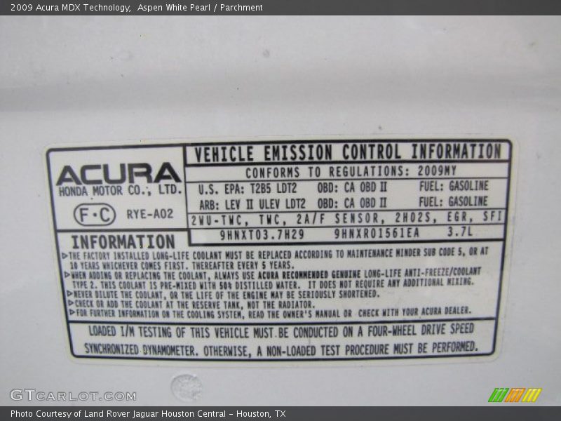 Aspen White Pearl / Parchment 2009 Acura MDX Technology