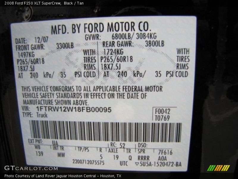 Black / Tan 2008 Ford F150 XLT SuperCrew