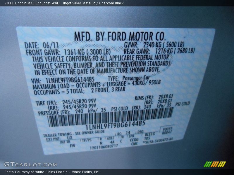 Ingot Silver Metallic / Charcoal Black 2011 Lincoln MKS EcoBoost AWD