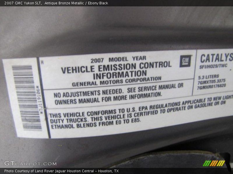 Info Tag of 2007 Yukon SLT