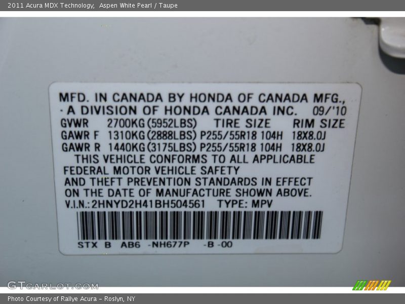 Aspen White Pearl / Taupe 2011 Acura MDX Technology