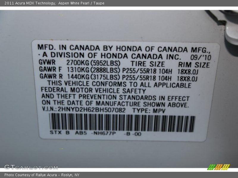 Aspen White Pearl / Taupe 2011 Acura MDX Technology