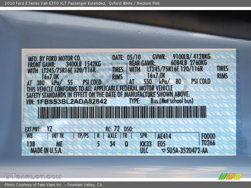 Oxford White / Medium Flint 2010 Ford E Series Van E350 XLT Passenger Extended