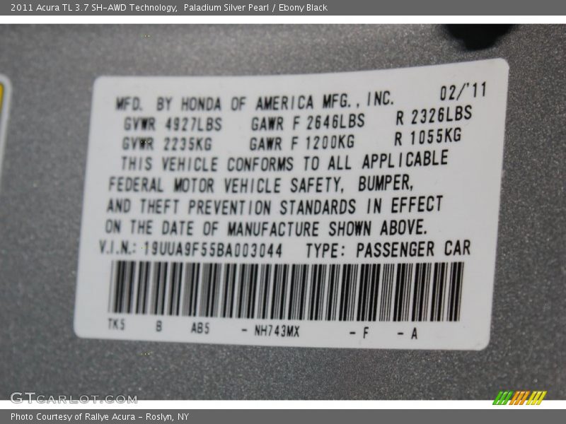 Paladium Silver Pearl / Ebony Black 2011 Acura TL 3.7 SH-AWD Technology