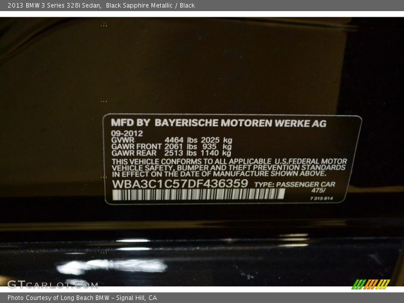 Black Sapphire Metallic / Black 2013 BMW 3 Series 328i Sedan
