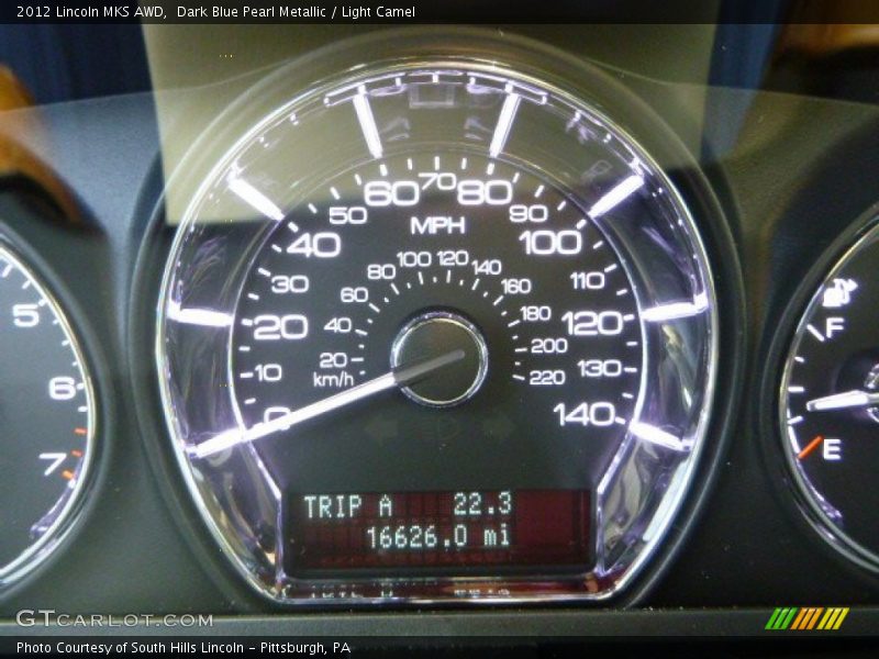Dark Blue Pearl Metallic / Light Camel 2012 Lincoln MKS AWD