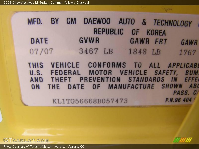 Summer Yellow / Charcoal 2008 Chevrolet Aveo LT Sedan