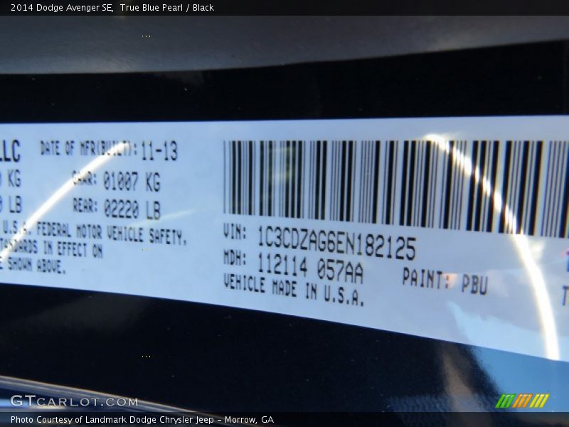 True Blue Pearl / Black 2014 Dodge Avenger SE