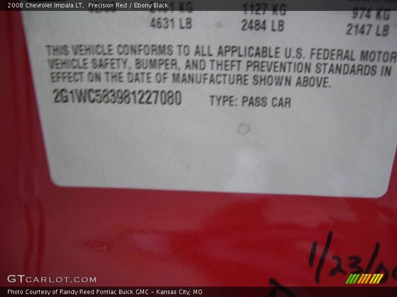 Precision Red / Ebony Black 2008 Chevrolet Impala LT