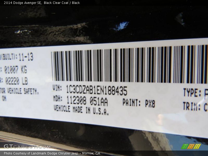Black Clear Coat / Black 2014 Dodge Avenger SE