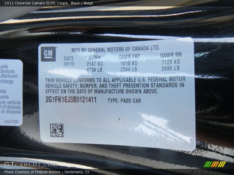 Black / Beige 2011 Chevrolet Camaro SS/RS Coupe