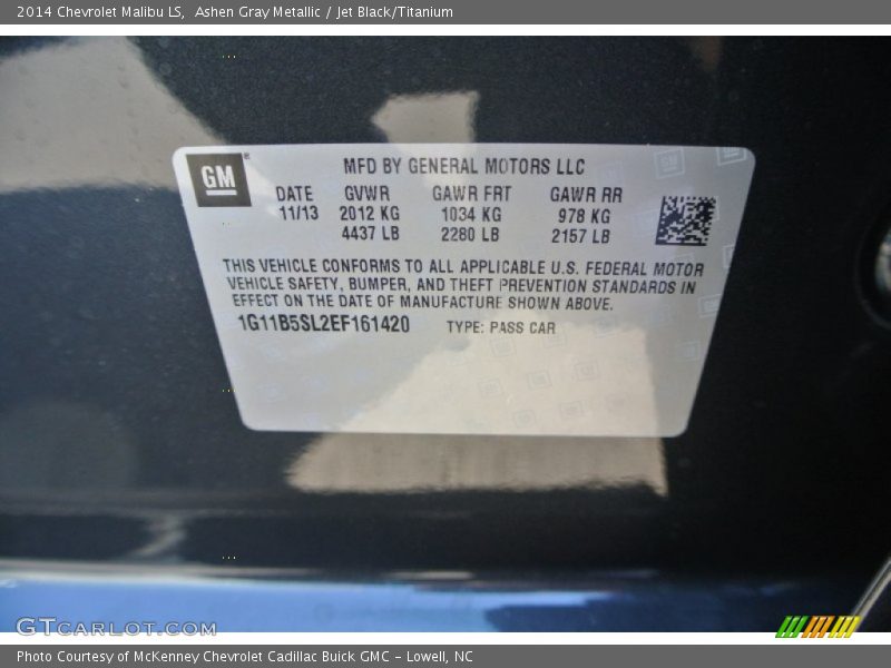 Ashen Gray Metallic / Jet Black/Titanium 2014 Chevrolet Malibu LS