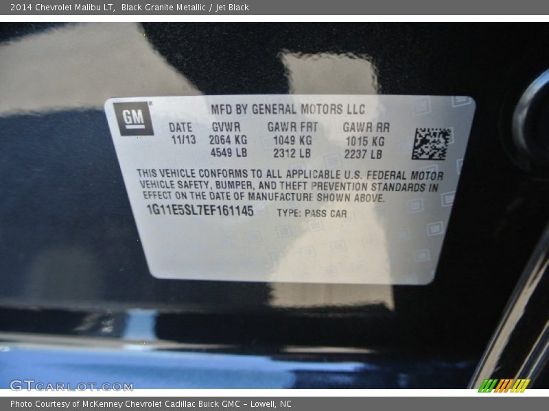 Black Granite Metallic / Jet Black 2014 Chevrolet Malibu LT