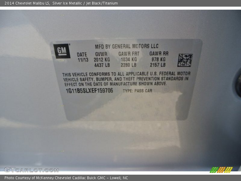 Silver Ice Metallic / Jet Black/Titanium 2014 Chevrolet Malibu LS