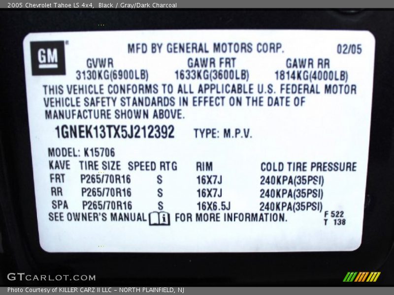 Black / Gray/Dark Charcoal 2005 Chevrolet Tahoe LS 4x4
