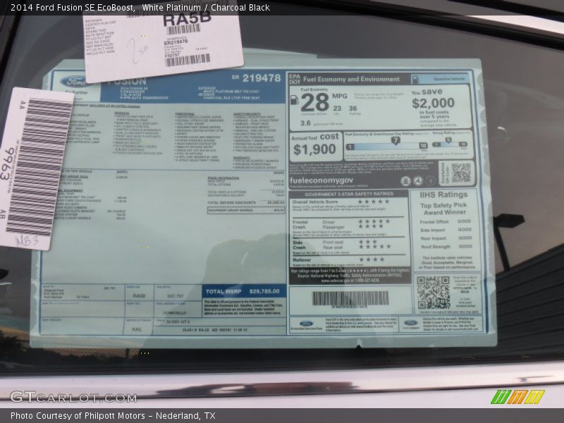 White Platinum / Charcoal Black 2014 Ford Fusion SE EcoBoost