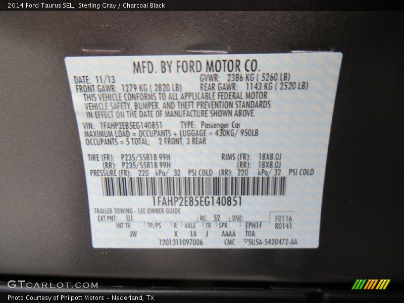 Sterling Gray / Charcoal Black 2014 Ford Taurus SEL