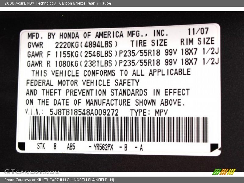 Carbon Bronze Pearl / Taupe 2008 Acura RDX Technology