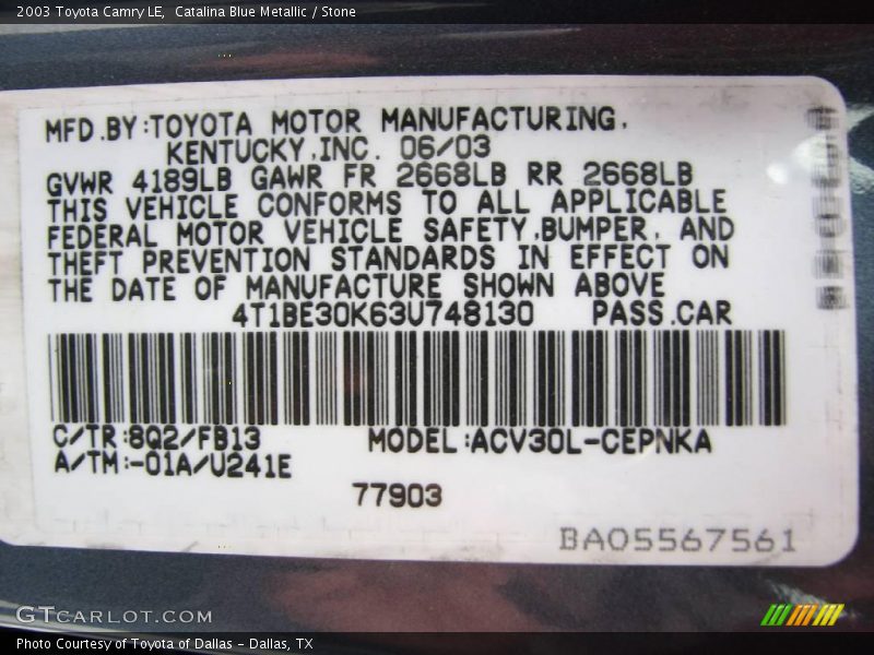 Catalina Blue Metallic / Stone 2003 Toyota Camry LE