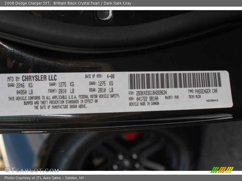 Brilliant Black Crystal Pearl / Dark Slate Gray 2008 Dodge Charger SXT