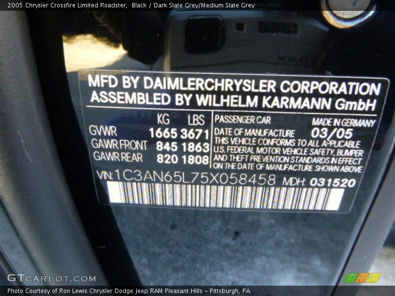 Black / Dark Slate Grey/Medium Slate Grey 2005 Chrysler Crossfire Limited Roadster