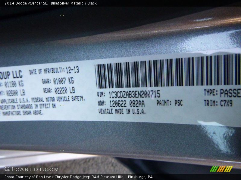 Billet Silver Metallic / Black 2014 Dodge Avenger SE