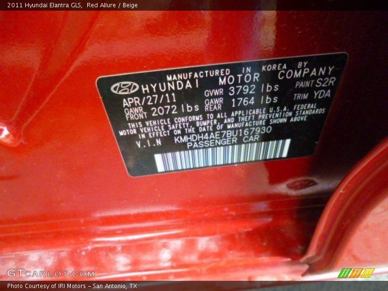 Red Allure / Beige 2011 Hyundai Elantra GLS