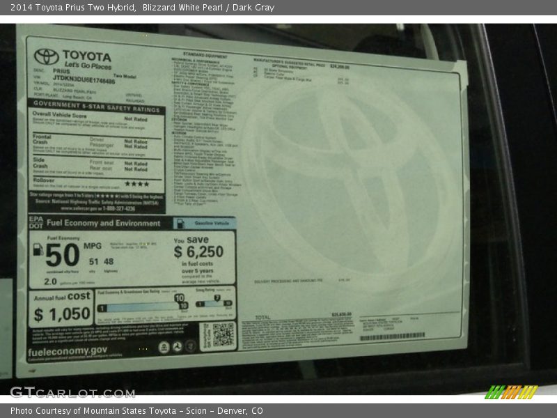 Blizzard White Pearl / Dark Gray 2014 Toyota Prius Two Hybrid